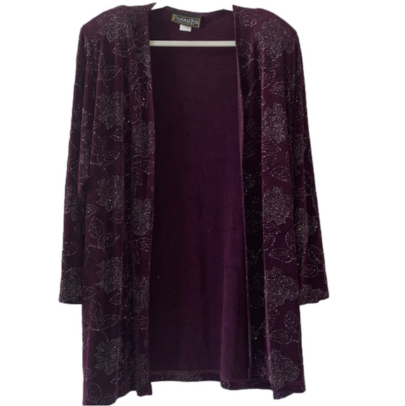 Filigree Ltd. Collection Glitter Floral Print Cover Up Jacket - Picture 1 of 7